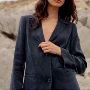 ADAY Cupro Longline Relaxed Blazer • Navy • Sz S